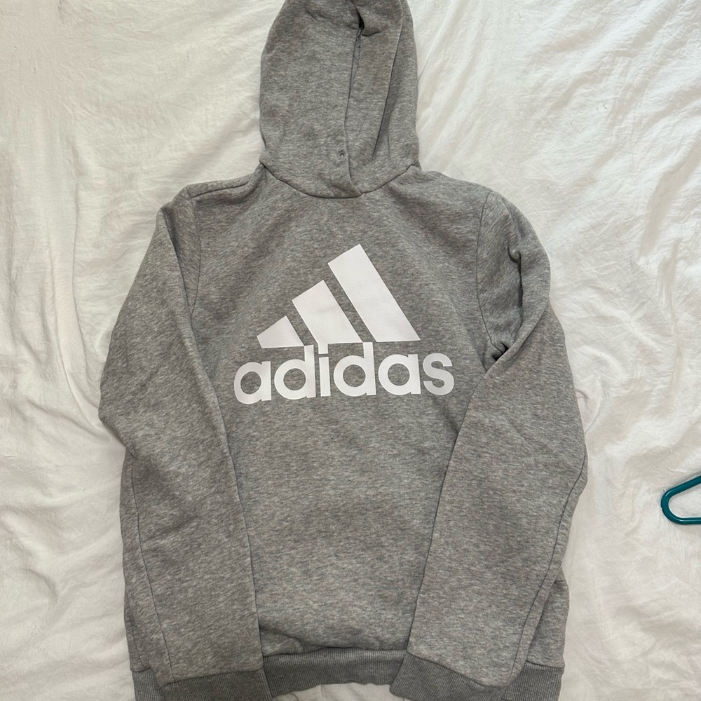 Adidas Heather Gray Hoodie with White Logo